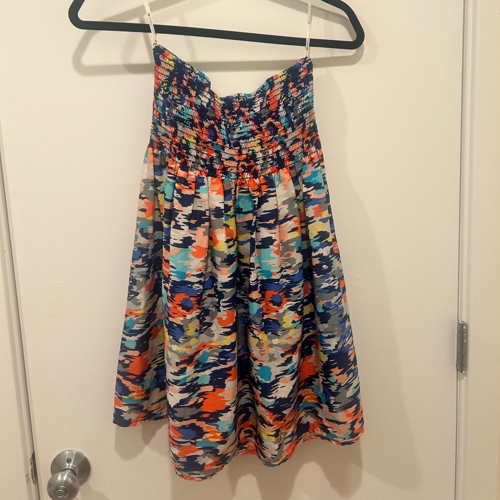 Colorful strapless smocked dress